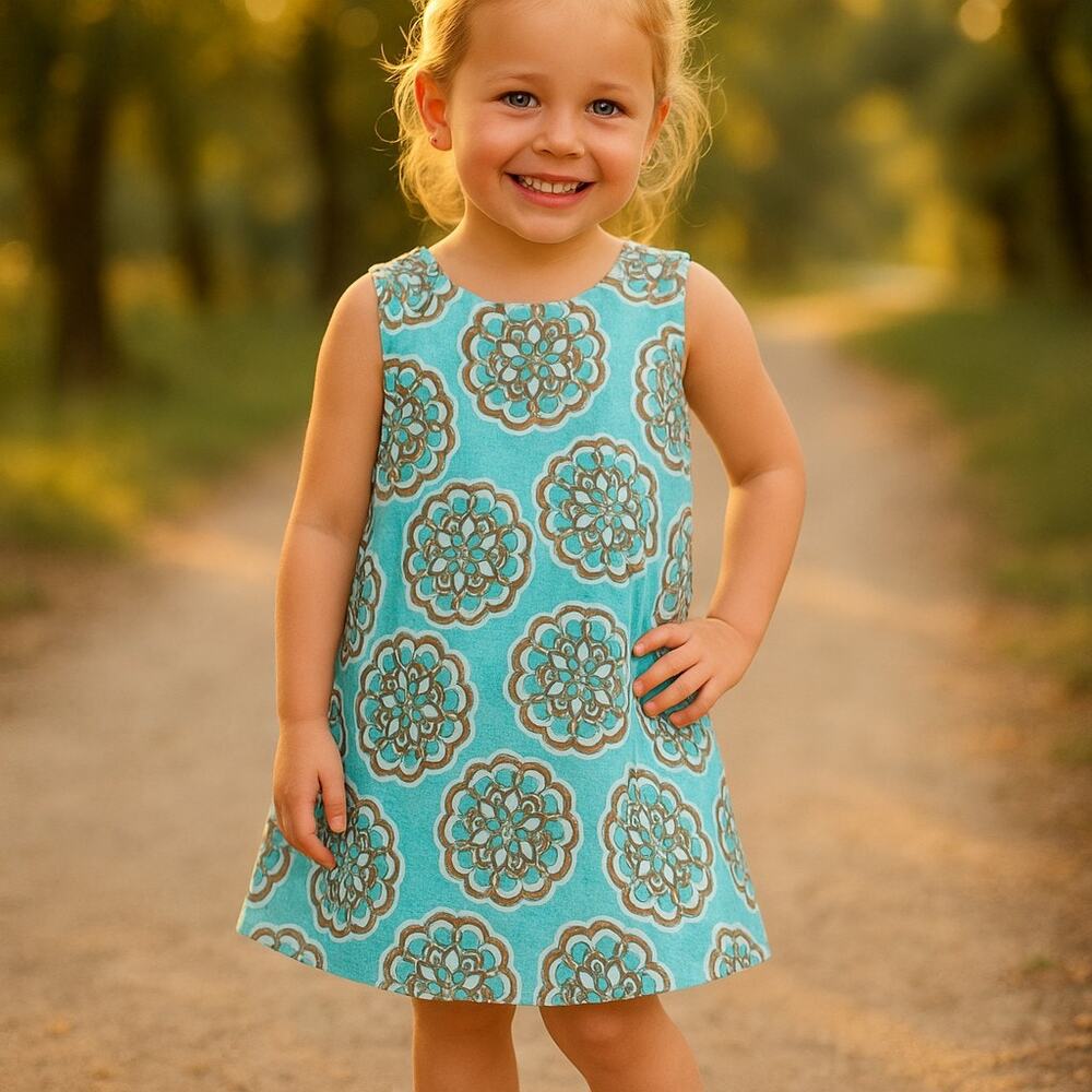 Just Ducky Girls Dress Size 6X Turquoise‎ Tan White Velour Jumper Spring Colors